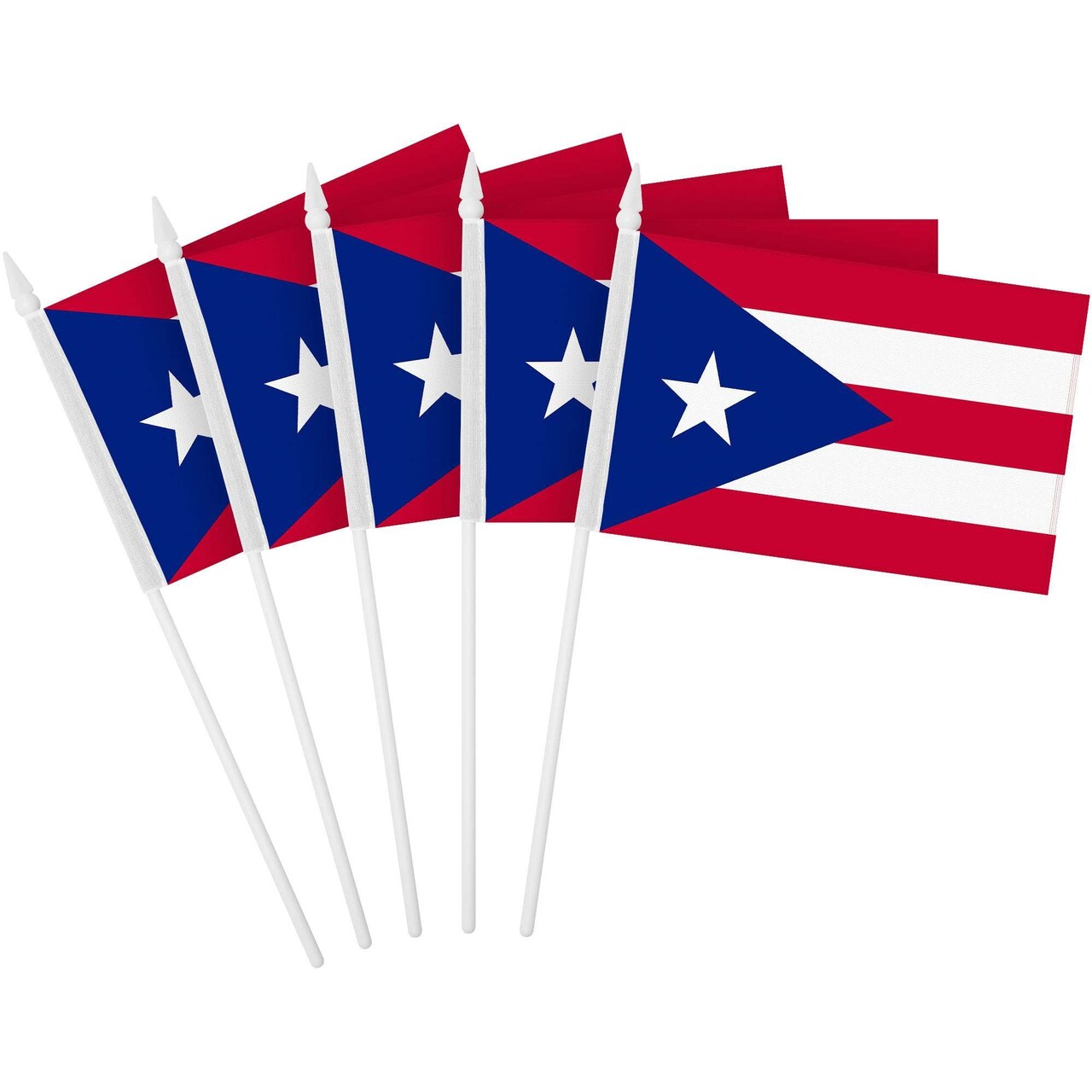 G128 24 Pack Handheld Puerto Rico Puerto Rican Stick Flags | 4x6 In | Printed 150D Polyester, Country Flag, Solid Plastic Stick, Spear White Tip